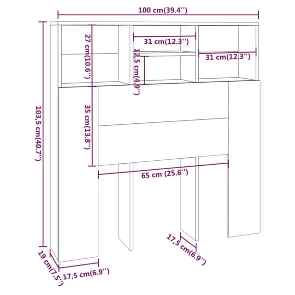Sengegavl med opbevaring 100x19x103,5 cm røget egetræsfarve - Sengegavl Med Opbevaring - Sengegavle Med Opbevaring - Home & Living