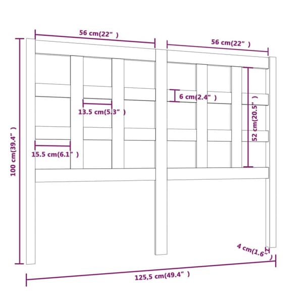Sengegærde 125,5x4x100 cm massivt fyrretræ hvid - Sengegærde - Sengegærder - Home & Living