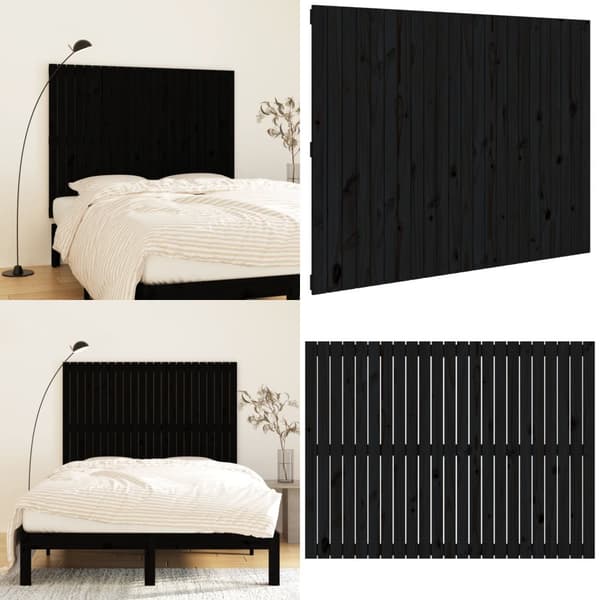 Sängynpääty seinälle musta 146,5x3x110 cm täysi mänty - Seinäsängynpääty - Seinäsängynpäädyt - Home & Living