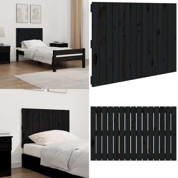 Sengegavl 95,5x3x60 cm massivt fyrretræ sort - Væghængt Sengegavl - Væghængte Sengegavle - Home & Living