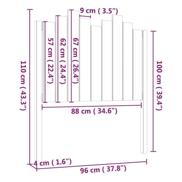 Sengegærde 96x4x110 cm massivt fyrretræ sort - Sengegærde - Sengegærder - Home & Living