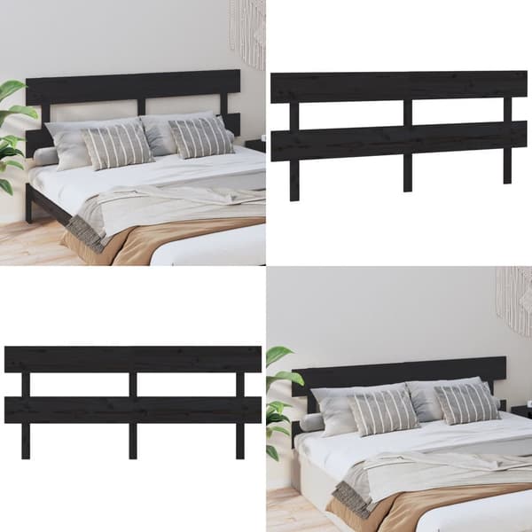 Sengegærde 204x3x81 cm massivt fyrretræ sort - Sengegærde - Sengegærder - Home & Living
