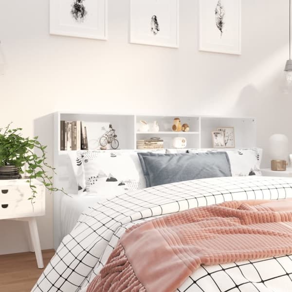 Sengegavl med opbevaring 180x19x103,5 cm hvid højglans - Sengegavl Med Opbevaring - Sengegavle Med Opbevaring - Home & Living