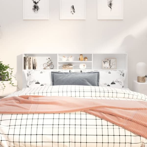 Sengegavl med opbevaring 180x19x103,5 cm hvid højglans - Sengegavl Med Opbevaring - Sengegavle Med Opbevaring - Home & Living