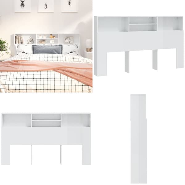 Sengegavl med opbevaring 180x19x103,5 cm hvid højglans - Sengegavl Med Opbevaring - Sengegavle Med Opbevaring - Home & Living