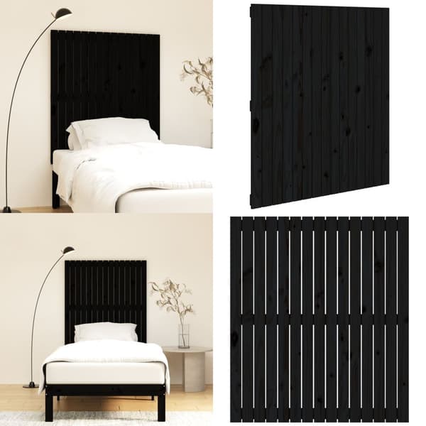 Sängynpääty seinälle musta 95,5x3x110 cm täysi mänty - Seinäsängynpääty - Seinäsängynpäädyt - Home & Living