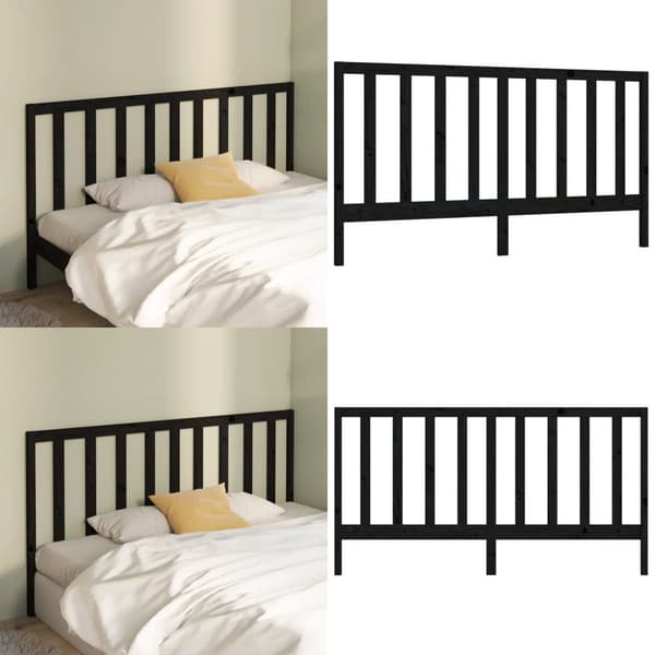 Sengegærde 206x4x100 cm massivt fyrretræ sort - Sengegærde - Sengegærder - Home & Living