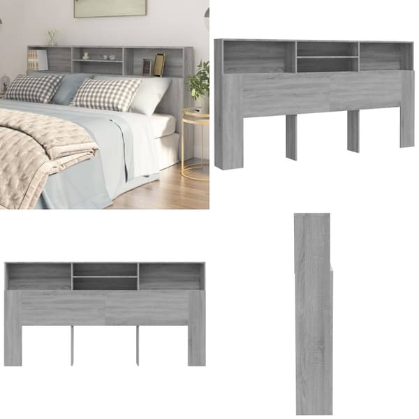 Sengegavl med opbevaring 200x19x103,5 cm grå sonoma-eg - Sengegavl Med Opbevaring - Sengegavle Med Opbevaring - Home & Living