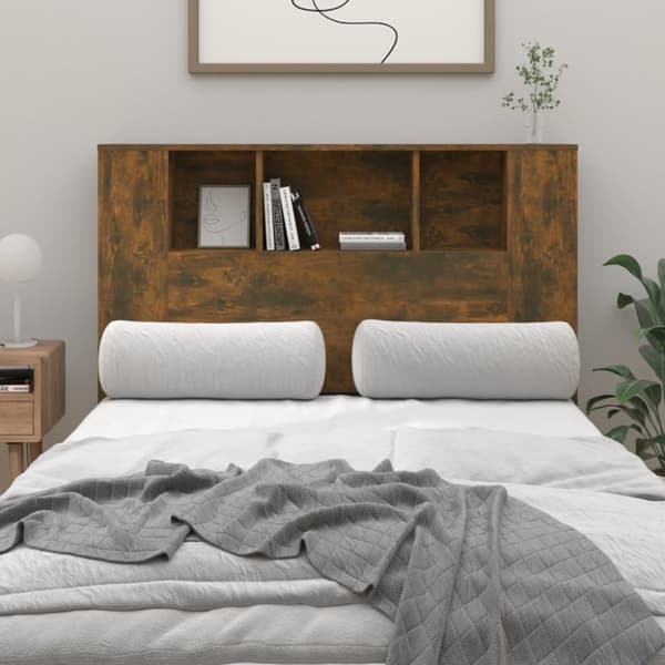 Sengegavl med opbevaring 120x18,5x102,5 cm røget egetræsfarve - Sengegavl Med Opbevaring - Sengegavle Med Opbevaring - Home & Living