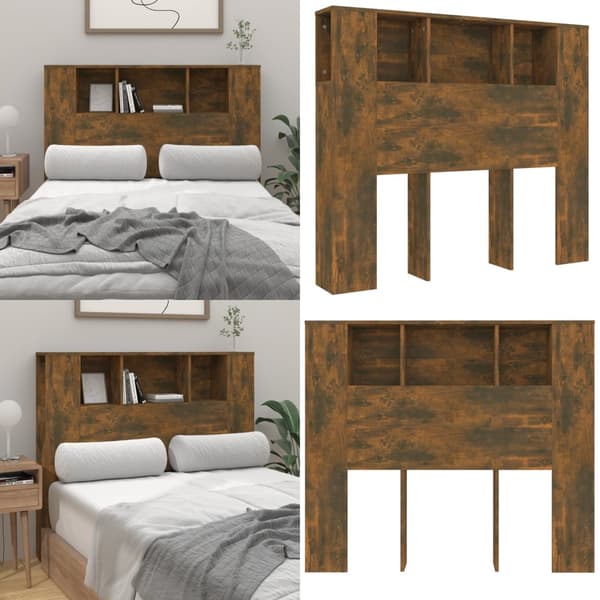 Sengegavl med opbevaring 120x18,5x102,5 cm røget egetræsfarve - Sengegavl Med Opbevaring - Sengegavle Med Opbevaring - Home & Living