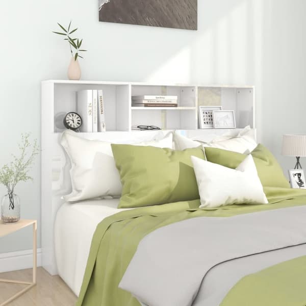 Sengegavl med opbevaring 140x19x103,5 cm hvid højglans - Sengegavl Med Opbevaring - Sengegavle Med Opbevaring - Home & Living