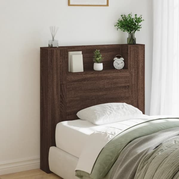Sängynpäätykaappi LED-valoilla ruskea tammi 100x16,5x103,5 cm