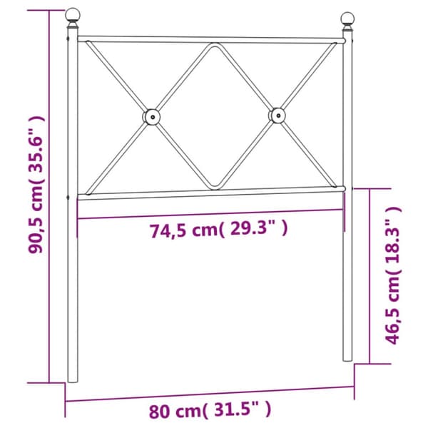 Metallinen sängynpääty musta 75 cm