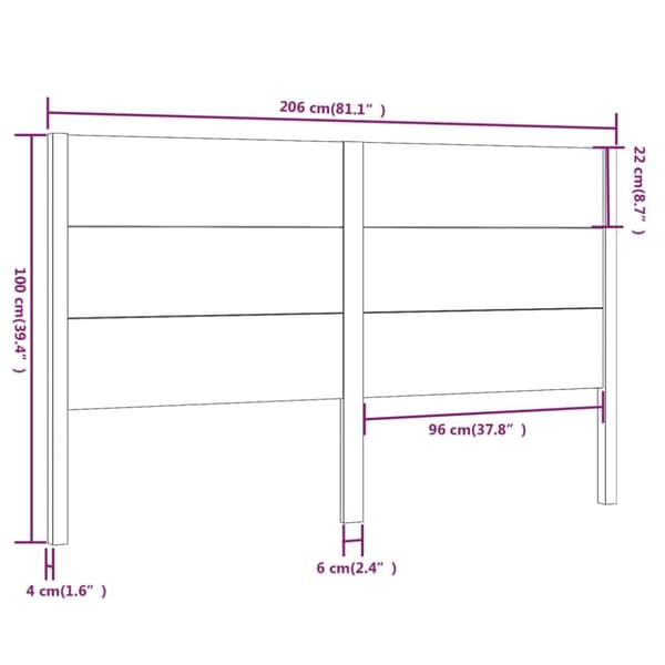 sengegærde 206x4x100 cm massivt fyrretræ