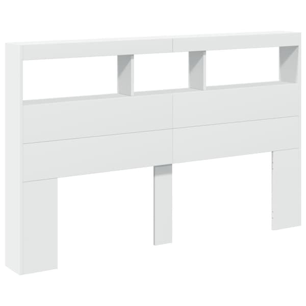 sengegavl med opbevaring og LED-lys 160x17x102 cm hvid