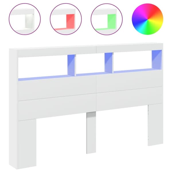 sengegavl med opbevaring og LED-lys 160x17x102 cm hvid