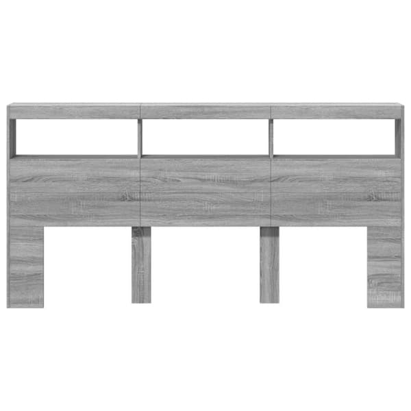 sengegavl med opbevaring og LED-lys 200x17x102 cm grå sonoma-eg