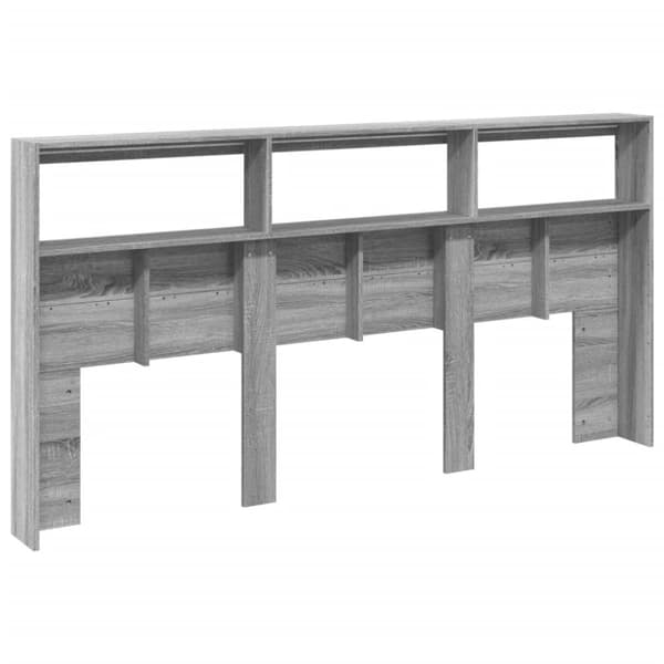 sengegavl med opbevaring og LED-lys 200x17x102 cm grå sonoma-eg