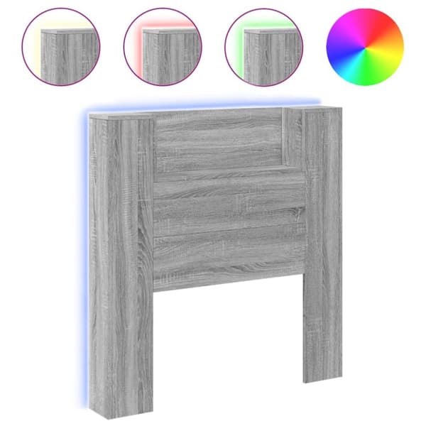 Sängynpäätykaappi LED-valoilla harmaa Sonoma 100x16,5x103,5 cm