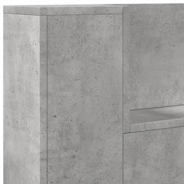 sengegavl med opbevaring og LED-lys 100x16x103,5 cm betongrå