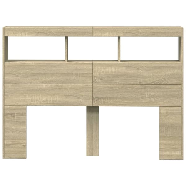 sengegavl med opbevaring og LED-lys 140x17x102 cm sonoma-eg