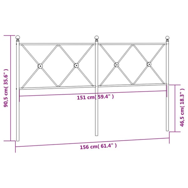 Metallinen sängynpääty musta 150 cm