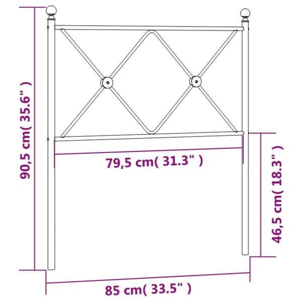 Metallinen sängynpääty musta 80 cm