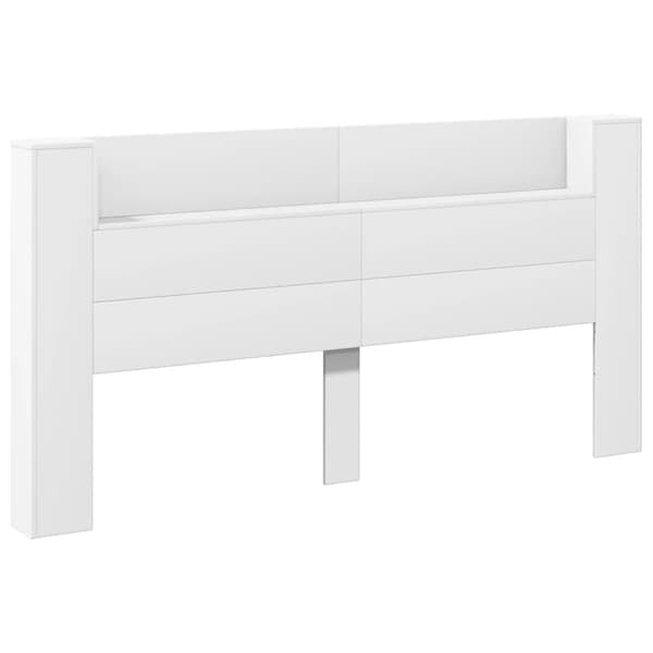 sengegavl med opbevaring og LED-lys 200x16,5x103,5 cm hvid