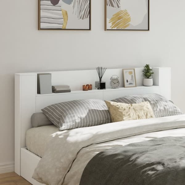 sengegavl med opbevaring og LED-lys 200x16,5x103,5 cm hvid
