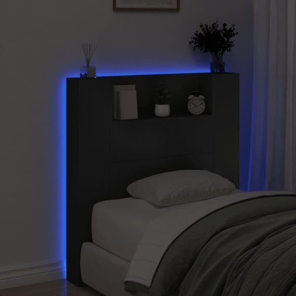 sengegavl med opbevaring og LED-lys 100x16,5x103,5 cm sort