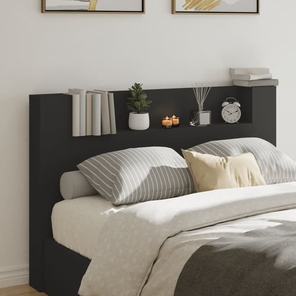 Sängynpäätykaappi LED-valoilla musta 160x16,5x103,5 cm