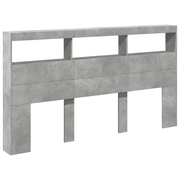 sengegavl med opbevaring og LED-lys 180x17x102 cm betongrå