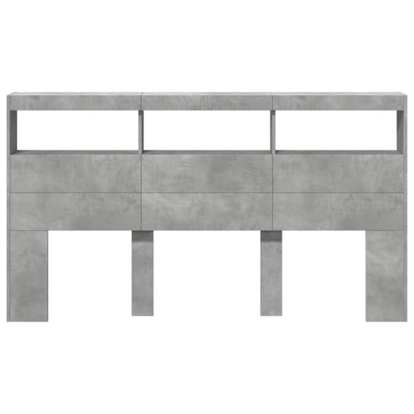 sengegavl med opbevaring og LED-lys 180x17x102 cm betongrå