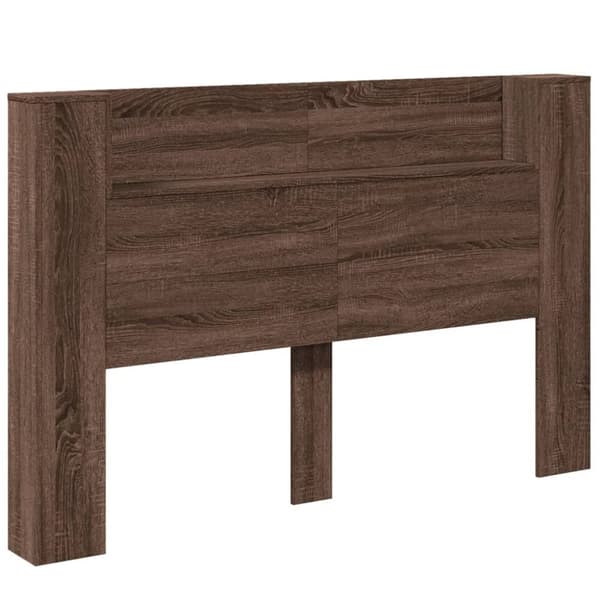 sengegavl med opbevaring og LED-lys 160x16,5x103,5 cm brunt eg