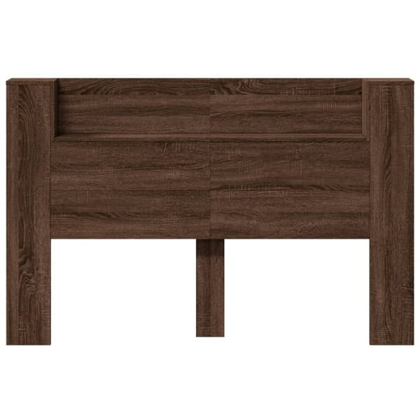 sengegavl med opbevaring og LED-lys 160x16,5x103,5 cm brunt eg