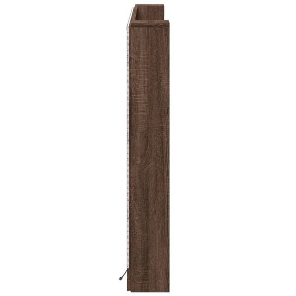sengegavl med opbevaring og LED-lys 160x16,5x103,5 cm brunt eg