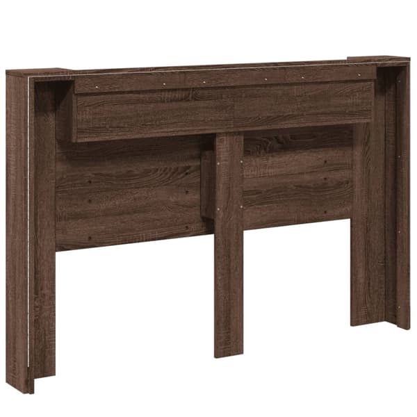sengegavl med opbevaring og LED-lys 160x16,5x103,5 cm brunt eg