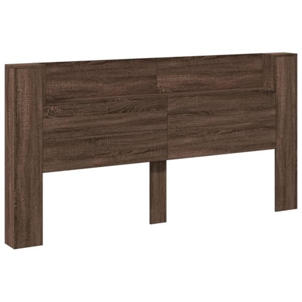 sengegavl med opbevaring og LED-lys 200x16,5x103,5 cm brunt eg