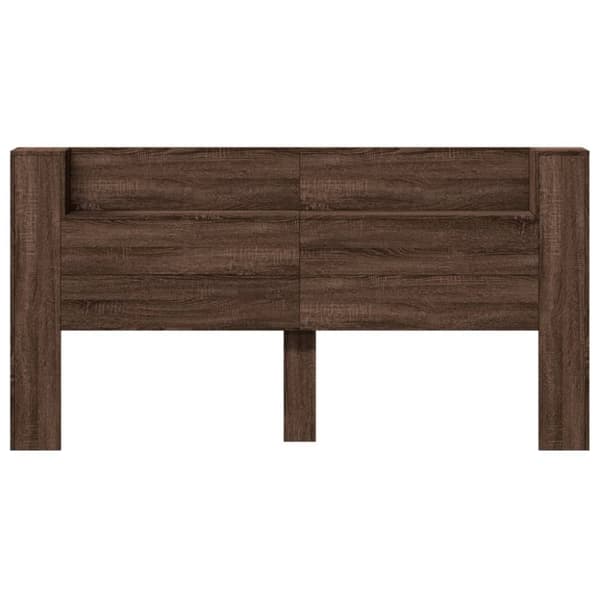 sengegavl med opbevaring og LED-lys 200x16,5x103,5 cm brunt eg