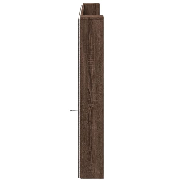 sengegavl med opbevaring og LED-lys 200x16,5x103,5 cm brunt eg