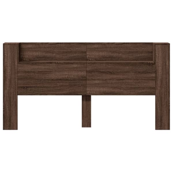 sengegavl med opbevaring og LED-lys 200x16,5x103,5 cm brunt eg