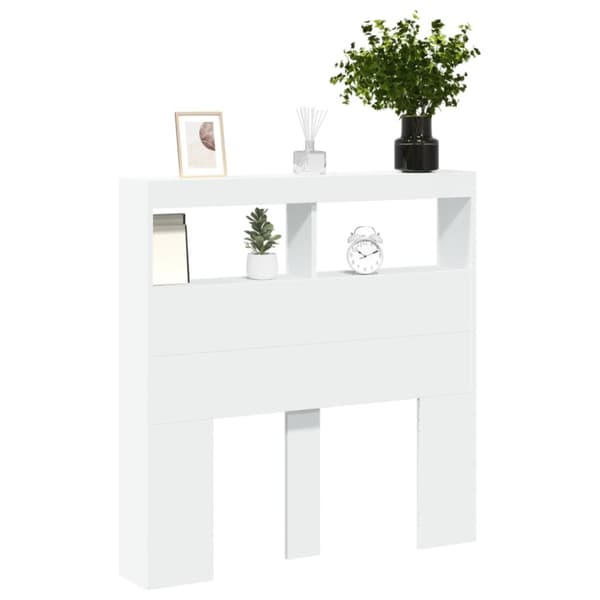 sengegavl med opbevaring og LED-lys 100x17x102 cm hvid