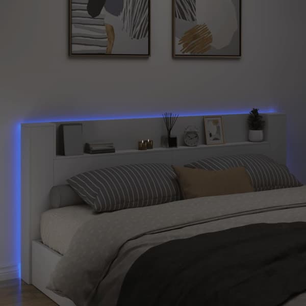 Sängynpäätykaappi LED-valoilla valkoinen 220x16,5x103,5 cm