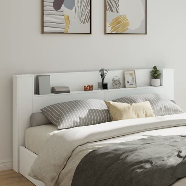 Sängynpäätykaappi LED-valoilla valkoinen 220x16,5x103,5 cm