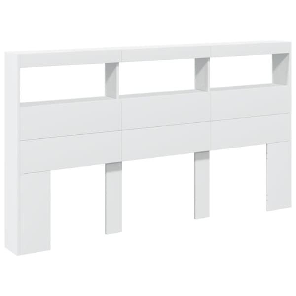 sengegavl med opbevaring og LED-lys 180x17x102 cm hvid