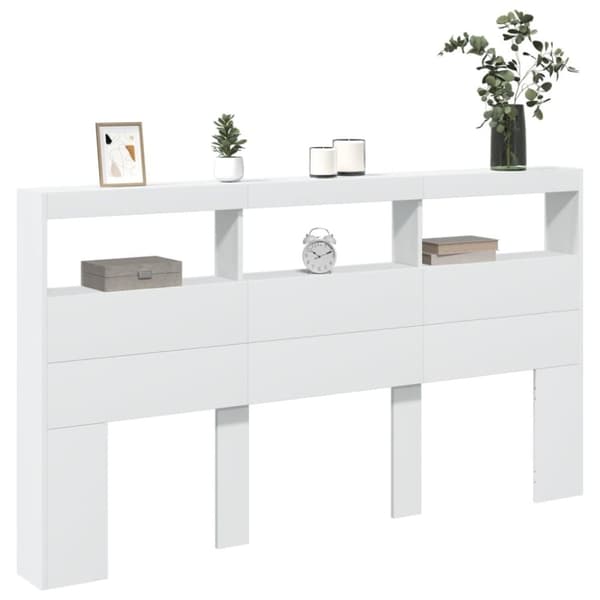 sengegavl med opbevaring og LED-lys 180x17x102 cm hvid