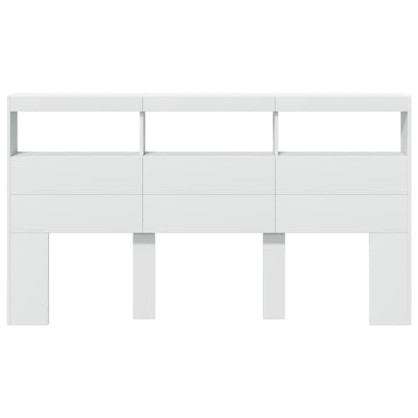 sengegavl med opbevaring og LED-lys 180x17x102 cm hvid