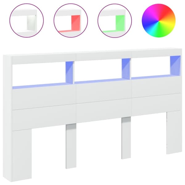 sengegavl med opbevaring og LED-lys 180x17x102 cm hvid