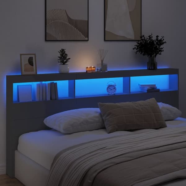 Sängynpäätykaappi LED-valoilla musta 220x17x102 cm