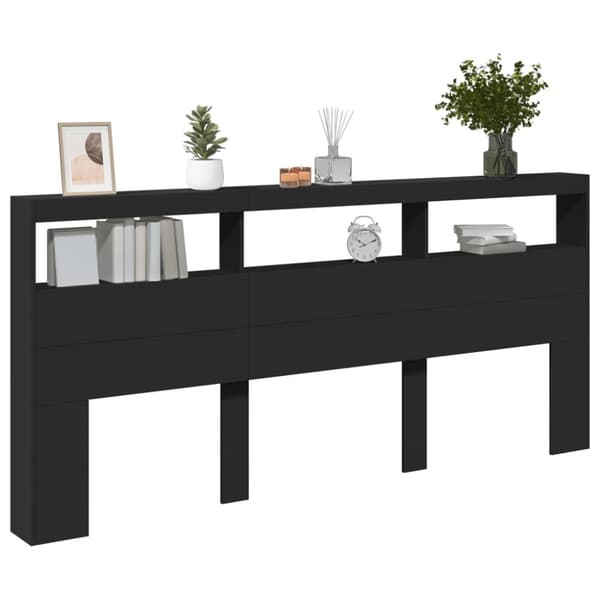Sängynpäätykaappi LED-valoilla musta 220x17x102 cm